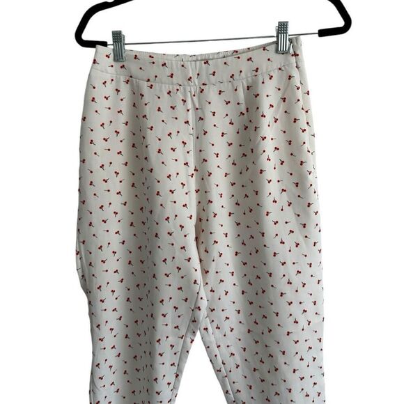 Tiger Mist White Cherry All Over Novelty Print Pants Size S Cropped Ruffle - Picture 3 of 13